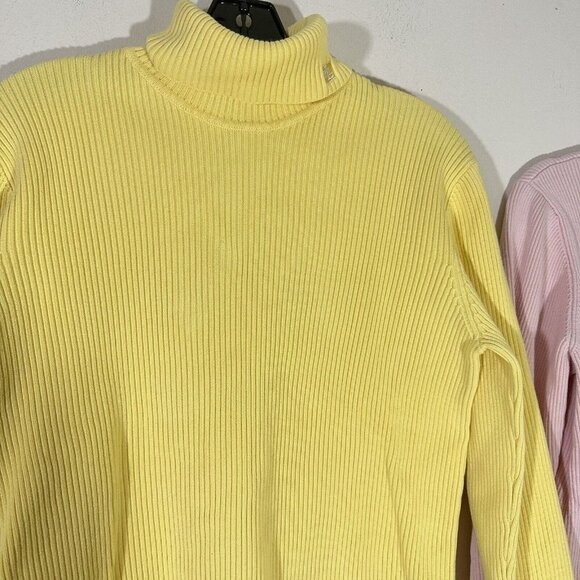 Ralph Lauren Turtleneck Sweater Womens XL Ribbed Knit Stretch 2 Lots Pink Yellow - Picture 2 of 5